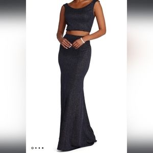 2 piece formal sparly dress in navy blue